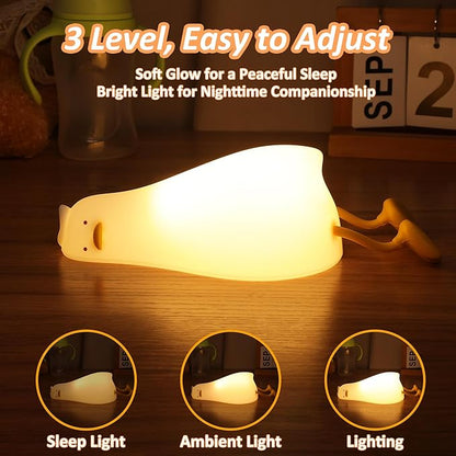 Anywin Lying Flat Duck Night Light, Cute Light Up Duck Soft Silicone Nursery Night Lamp with Touch Control & Rechargeable & Timer & Dimmer for Kids, Birthday Festival New-Born Gifts for Baby Kids