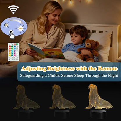 Seal 3D Night Light, Seal Gifts with Remote Control, 16 RGB Colors, 4 Flashing Modes, Timer, Dimmable, Seal Animal Toys, Stuff and Ornament for for Holiday Birthday Christmas