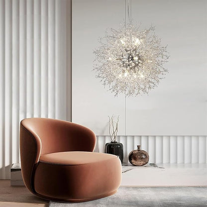 Sputnik Crystal Chandeliers, 12 Lights Dandelion Chandelier Chrome, Modern Firework Pendant Light Fixture for Kitchen Island Dining Room Bedroom