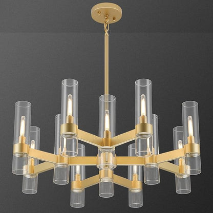 12 Light Gold Chandeliers for Dining Room Light Fixture, Modern Farmhouse Chandelier Over Table, Kitchen Hanging Lighting with Clear Glass Cover for Living Dining Room Kitchen Bedroom Foyer 34"