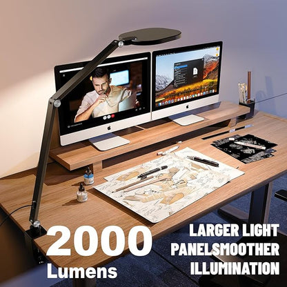 LitONES Desk Lamp with Clamp for Home Office, Advanced Eye-Caring Zoom Lighting for Video Calls with 2000LM, 15W, CRI >97.8, 3 Colors & 10 Brightness, Remoted Desk Light with Memory & Timer