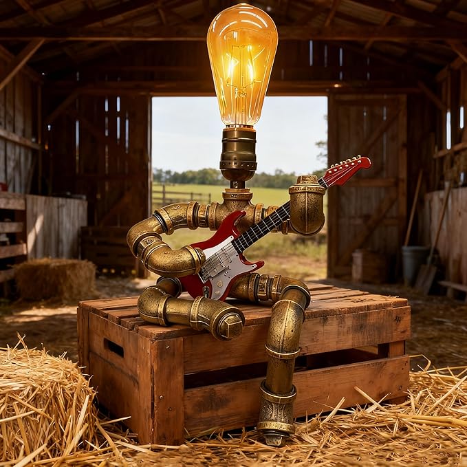 Cool Lamps - Cool Industrial Guitar Lamp, Vintage Table Lamp, Ideal Music Gift for Men & Guitar Lovers