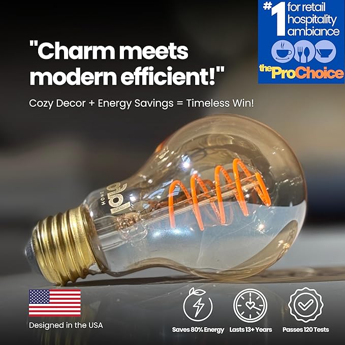 TimelessGlow 4 Pack Dimmable A19 LED Filament Bulb 5W 40W Equivalent Warm Amber 2000K E26 Base CRI80 Amber Glass Spiral Filament ETL FCC Certified Flicker Free Decorative Lighting