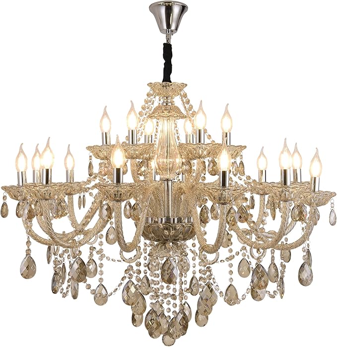 Cognac Crystal Chandelier 18-Light for Living Room ，Modern K9 Crystal Chandeliers Lighting Pendant Light Fixtures for Dinning Room Staircase Lobby Foyer(Cognac 18 Lights)