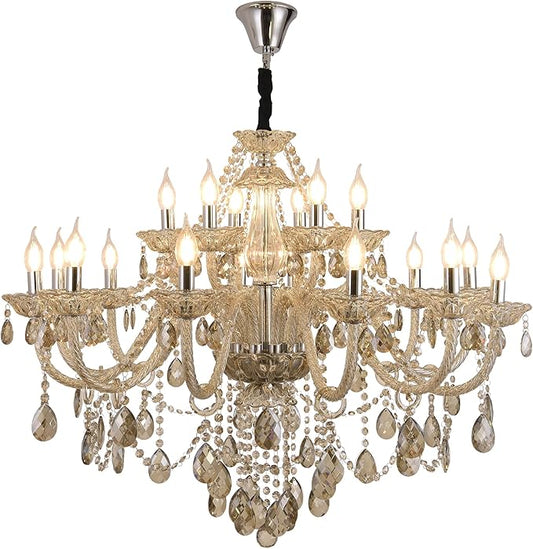 Cognac Crystal Chandelier 18-Light for Living Room ，Modern K9 Crystal Chandeliers Lighting Pendant Light Fixtures for Dinning Room Staircase Lobby Foyer(Cognac 18 Lights)