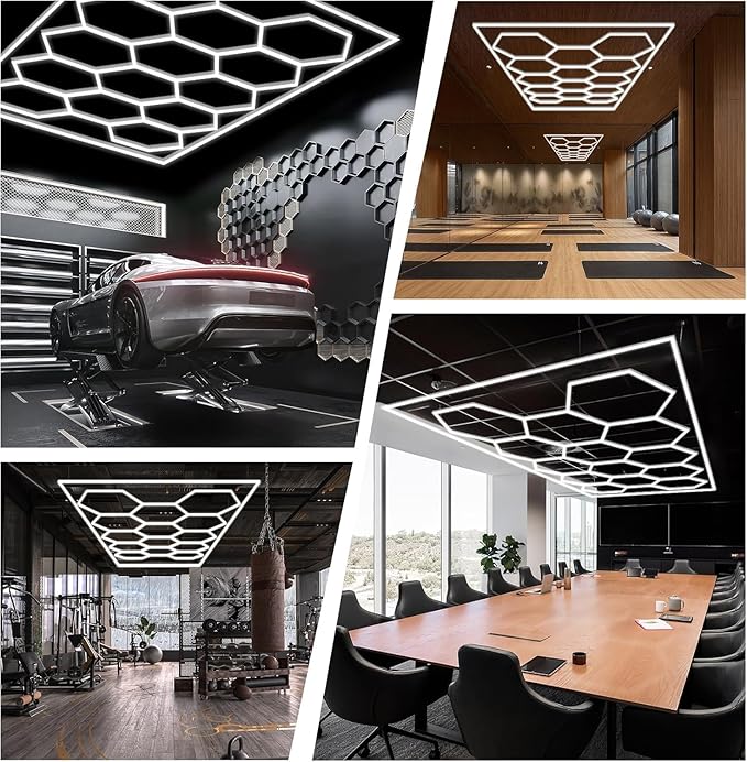 FERUERW Hexagon Garage Lights 5 Grid, 3 Color Temperature(2700/4300/6500K) Dimmable, 5 Hex Grid for Garage, Shop, Basement, Car Detailing Shop etc. with Mounting Clip