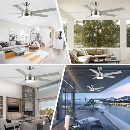 YUHAO 60 Inch Brushed Nickel Ceiling Fan with Light and Remote Control.Noiseless,Dimmable,3CCT,6 Speeds Reversible, DC Ceiling Fans for Indoor or Covered Outdoor Use.ETL Listed