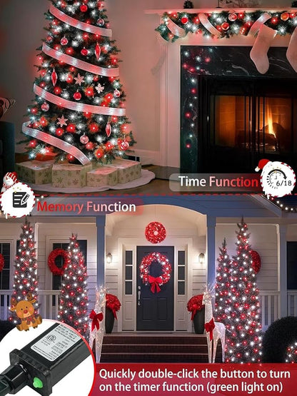 2 Pack 66FT 200 LED Red and White Christmas String Lights Indoor Outdoor, 13 Modes Extendable Christmas Tree Lights with Timer & Memory, Waterproof Twinkle Xmas Lights for Tree Holiday Party Garden