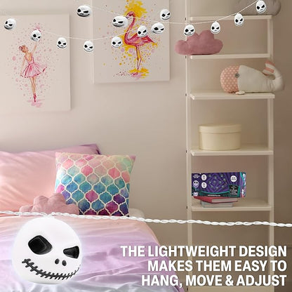 Disney The Nightmare Before Christmas LED String Lights for Kids, Teens, Adults, 10 Jack Skellington 65” Fairy Lights, Gifts for Kids (White Nightmare Before Christmas)