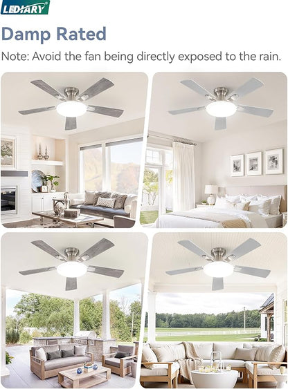 42 Inch Ceiling Fan with Lights and Remote, 30W 12" LED Panel Flush Mount Ceiling Fan, 6-Speed Quiet DC Motor Modern Low Profile Ceiling Fan with Reversible Blades for Bedroom, Living Room, Patio