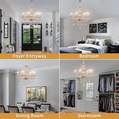 Crystal Chandeliers for Dining Room, 6-Lights Classic Cognac Pendant Light K9 Vintage Chandelier for Bedroom, Candle Ceiling Light Fixture Cognac Chandelier for Living Room Wedding Decor