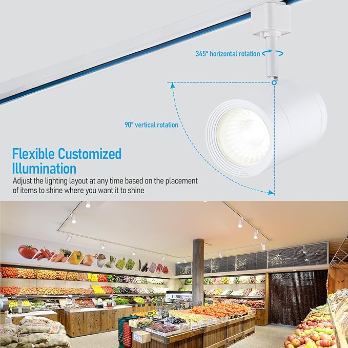 LEONLITE 8-Pack Retail Pro Series 17.5W LED H Track Lighting Heads, ETL, Commercial Dimmable H Track Light Heads for Store Shop Restaurants, CRI90 Track Lighting, 5CCT, Matte White