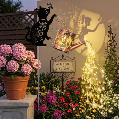 LOVERUIS Cat Solar Watering Can Lights,Outdoor Hanging Solar Lights Lantern,Gifts for Mom Women Birthday Mother's Day,Garden Waterproof Garden Decor Outside Patio Yard Pathway Backyard