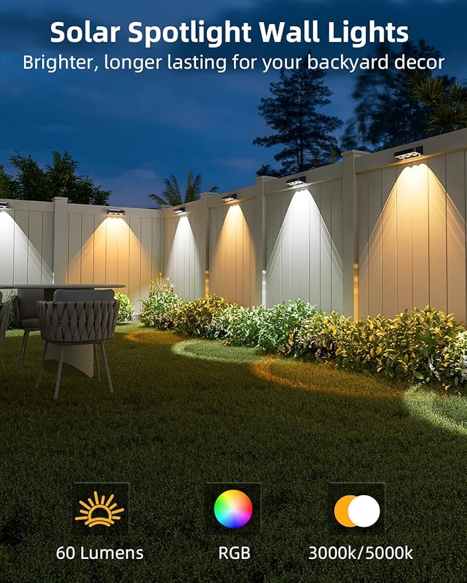 JOFIOS Solar Fence Lights Outdoor, 8 Pack, 9 Fixed Colors ＆ Color Changing Fence Lights Solar Powered Waterproof IP65 Dusk-to-Dawn LED Deck Lighting for Patio, Railing, Pool, Porch, Backyard, Wall