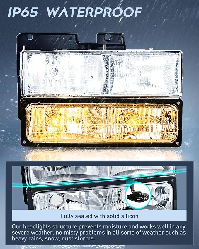 Nilight Headlight Assembly Compatible with 1988 1989 1990 1991 1992 1993 1994 1995 1996 1997 1998 Chevrolet GMC C10 C/K 1988-1999 Silverado Suburban Sierra Blazer Tahoe Yukon Chrome Housing