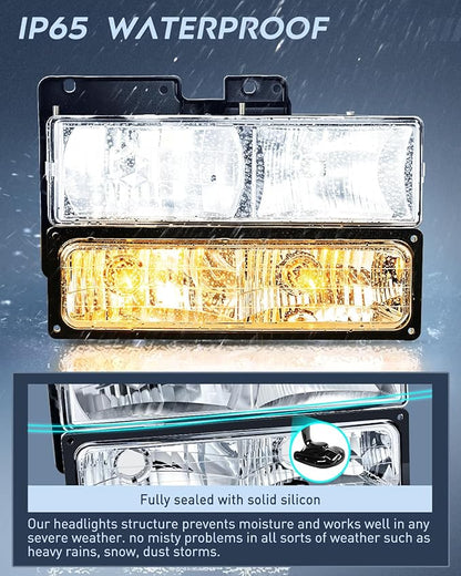 Nilight Headlight Assembly Compatible with 1988 1989 1990 1991 1992 1993 1994 1995 1996 1997 1998 Chevrolet GMC C10 C/K 1988-1999 Silverado Suburban Sierra Blazer Tahoe Yukon Chrome Housing