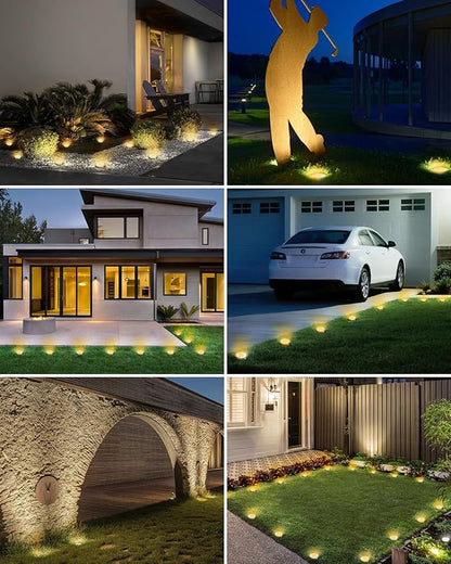 btfarm 12 Pack Solar Lights Outdoor, 8 LED Solar Ground Lights IP65 Waterproof Flat Solar Disc Light, Pathway Lights for Garden Lawn Patio Yard Path Landscape, Warm White