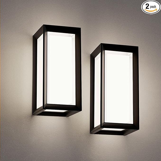 rosykite Outdoor Wall Sconce Lights 2Pack, Square LED Outdoor Wall Lights 18W, 3CCT Selectable 3000K 4000K 5000K Daylight, Modern Waterproof Exterior Wall Light for House, Porch, Garage