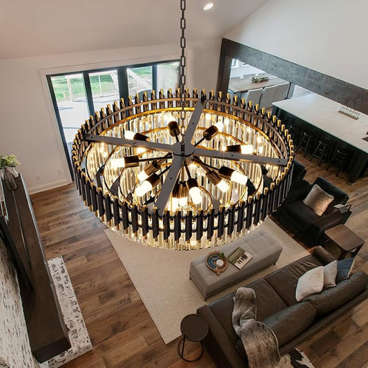 32 inch Black Gold Crystal Chandelier 6-Tier Modern Luxury Pendant Light Fixture for High Ceiling 13-Light Large K9 Crystal Lighting for Foyer Living Room Dining Room
