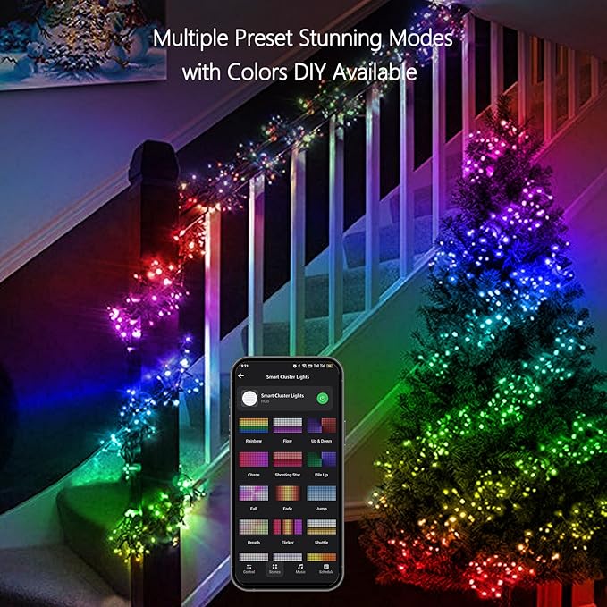 Brizled Smart Cluster Christmas Lights, 19.68FT 200 LED WiFi Cluster Fairy Lights, App Controlled RGB Color Changing Christmas Lights Works with Alexa Google Home for Holiday Xmas Party Indoor Outdoor