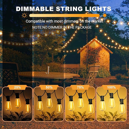 LAMPHOME Outdoor String Lights Waterproof, 51FT LED Patio Lights with 25+2 Spare ST38 Shatterproof Vintage Edison Bulbs,Connectable Hanging Lights for Backyard Garden Porch Deck Balcony Party Decor