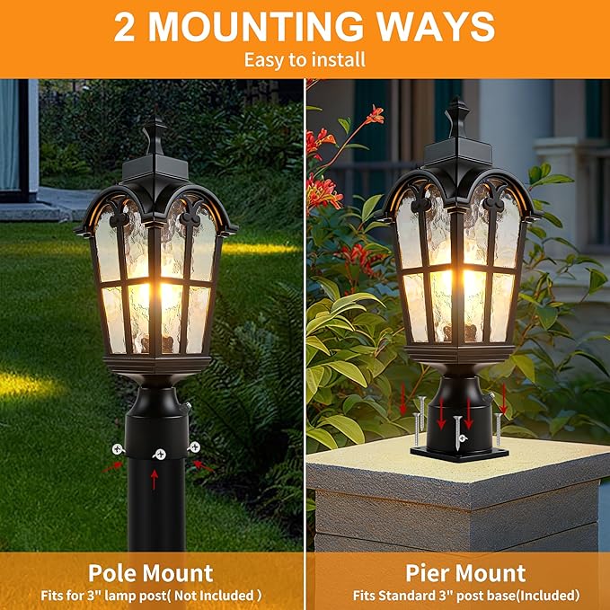 Dawn to Dusk Sensor Outdoor Post Lights Waterproof Post Light Fixture Outdoor Anti-Rust Waterproof Exterior Lamp Post Lighting for Front Door Yard Pathway Driveway Fence - 2 Pack