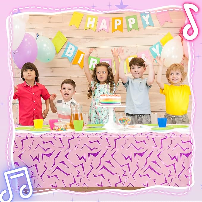 Oudain 2 Pcs Kpop Theme Pink Purple Lightning Crack Print Holographic Party Tablecloth 54 x 108 Inch Disposable Rectangle Table Cover for Anime Korean Kpop Theme Birthday Decoration