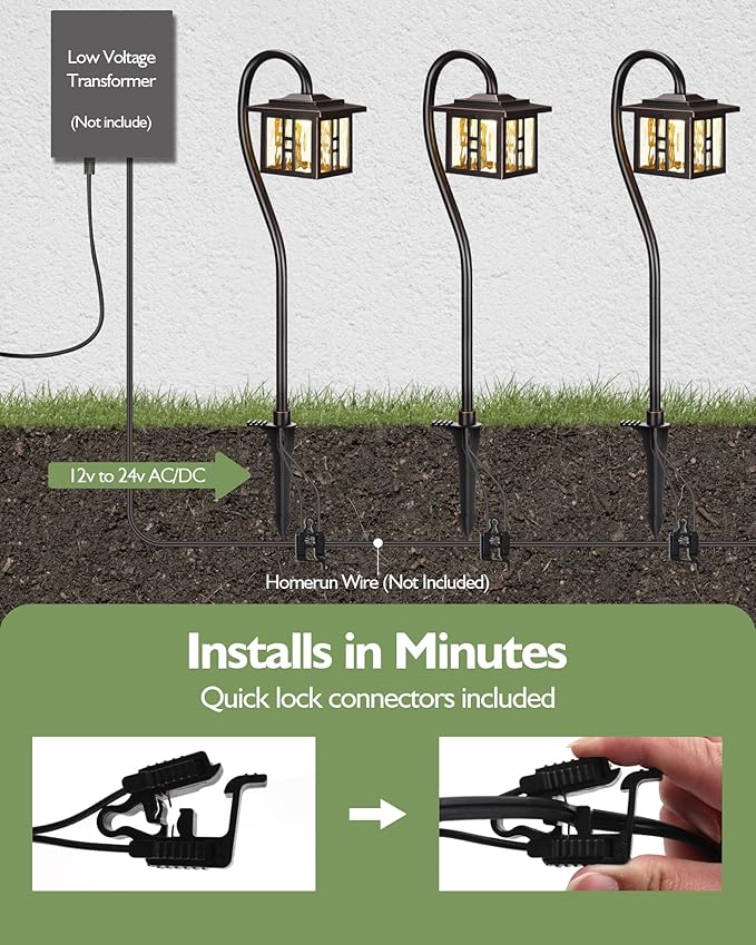 LITFIT Low Voltage Landscape Lighting, 12V 3W 185LM 3000K ORB Electric Pathway Lights, Waterproof Wired Garden Light with Connectors for Walkway Yard, Die-Cast Aluminum, 50000H Integrated LED, 4Pack