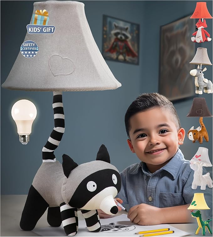 Raccoon Kids Lamp for Boys Bedroom - 20", Animal Lamp for Kids Room - Cute Christmas Gifts, Birthday Gifts for All Ages: Toddler Girls, Children, Grandkids 3 4 5 and Up Years Old, Sister, Brother