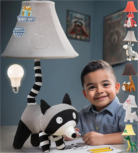 Raccoon Kids Lamp for Boys Bedroom - 20", Animal Lamp for Kids Room - Cute Christmas Gifts, Birthday Gifts for All Ages: Toddler Girls, Children, Grandkids 3 4 5 and Up Years Old, Sister, Brother
