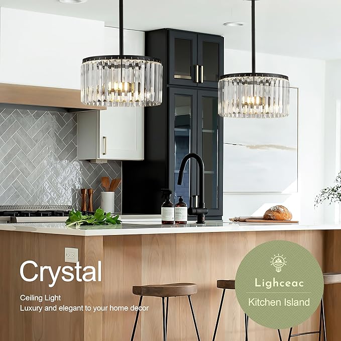 Modern 12" Black Semi Flush Mount Crystal Ceiling Light Fixtures for Dining Room Luxury Glam 2-Light Small Chandeliers Lighting for Bedroom Entryway Hallway Living Room Kitchen Island Foyer