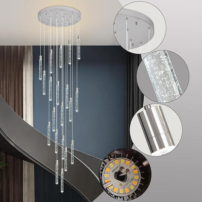 20-Lights Bubble Chandelier for Entryway High Ceiling-157 Height Adjustable Crystal Chandelier,3 Color Temperature Dimmable LED Pendant Light Fixture for Foyer Living Room Staircase,Chrome