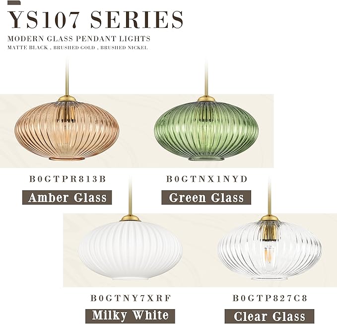 12" Green Glass Modern Pendant Light Kitchen Island 2 Pack Brushed Gold Mid Century Modern Pendant Lighting with Clear Green Glass Hanging Pendant Light for Dining Room（Bulb Incl.）