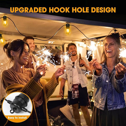 GvvooHome 200FT(50FT*4) LED Outdoor String Lights Waterproof Patio Lights with 64 Shatterproof S14 Edison Bulbs(4 Spare), Dimmable Hanging Outdoor Light Connectable for Yard, Porch, 2700K Warm White