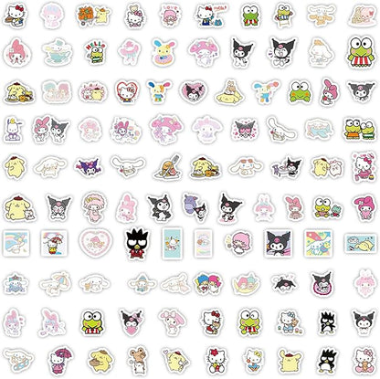 100Pcs Cartoon Kawaii Sanrio Stickers for Kids,Vinyl Waterproof Kuromi Kitty Melody Stickers for Water Bottle Laptop Computer Phone Luggage Skateboard Lunchbox Decals Gifts for Kids Teen Adults