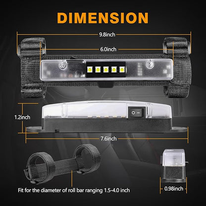 UTV Dome Light, Muto-Beam Roll Bar Mount for UTV Interior Lights Battery Powered Operated Pod Universal Roll Bar Light Utility Accessories for UTVs Truck SXS Off-Road Pickup Boat Closet Cabinet