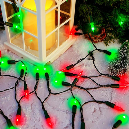 RECESKY 2 Pack Christmas String Lights with Built-in Timer - Total 100 LED 36ft Fairy Battery String Lights - Mini Lighting for Wedding Festival Roofline Porch Christmas Eve Decorations - Red Green