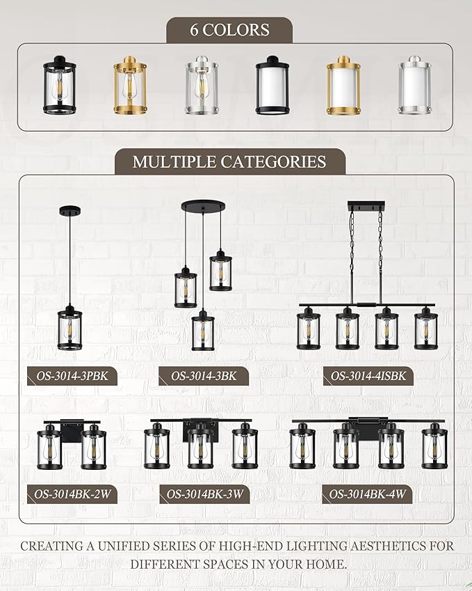 4-Light Kitchen Island Lighting, Black Linear Dining Room Light Fixtures with Clear Glass and Chain, Modern Farmhouse Chandelier Pendant Light for Kitchen Island Dining Room, OS-3014-4ISBK