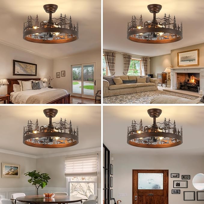 Farmhouse Rustic Ceiling Fan with Light, 21" Vintage Cage Ceiling Fans with Lights, Rustic Ceiling Fan for Living Room, Bedroom, Hallway, Entryway Lighting