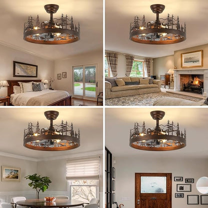 Farmhouse Rustic Ceiling Fan with Light, 21" Vintage Cage Ceiling Fans with Lights, Rustic Ceiling Fan for Living Room, Bedroom, Hallway, Entryway Lighting