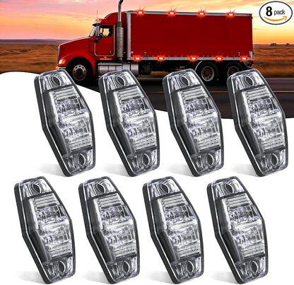 Nilight 2.5 Inch Oval Side Marker Clearance Light 2 LED 8 Pack White Lens Red Light 80LM High Lumen Waterproof Surface Mount 12V Direct Wire for Truck Trailer Boat RV Semi