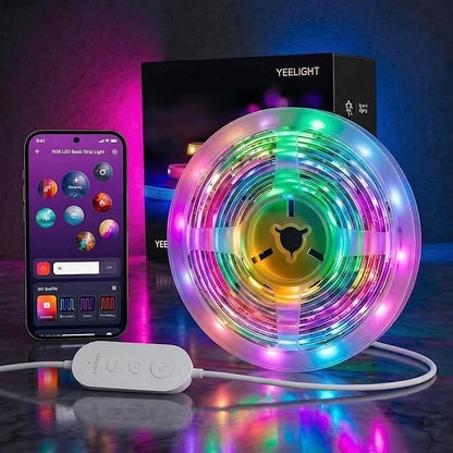 YEELIGHT LED Strip Lights, 66FT Smart Light Strips with 360 LEDs & Music Sync, RGB Color Changing Light with Bluetooth Connected and APP Control, Lights for Bedroom, Home Room Decor, Party, 2x33FT