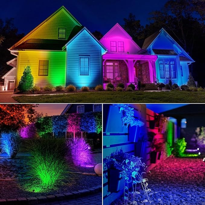 Easter Spot Lights Outdoor Color Changing Landscape Spotlights,12W RGBW LED Outdoor Spotlight for Yard Garden Decor,Waterproof 110V Plug in Landscape Lighting with Remote,4 Packs