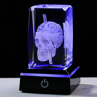 Qianwei 3D Crystal Skull Decor- Halloween Skull Light Witch Figurines Occult Medieval Goth Satanic Home Desk Glass Skull Decor Witchy Gifts Horror Lilith Statue
