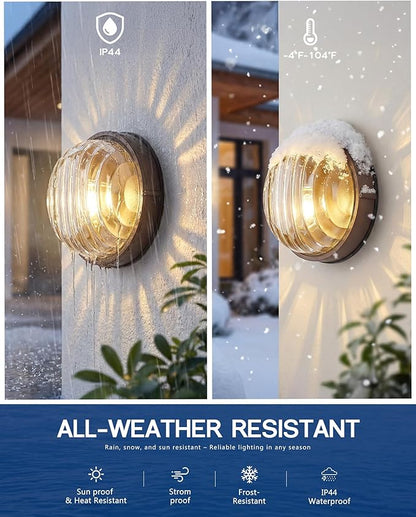 FEMILA 10" ORB Modern Outdoor Wall Lantern, 2 Pack Nautical Outdoor Lighting, Bulkhead Sconce for Front Porch/Entry Light, Aluminum, Ripple Glass, ETL & UL Listed, 4FYX105FL-2 ORB SW