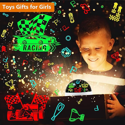 Kids Night Light Projector for Boys, Race Car & Star Dual Cover Projector Lamp, 360° Rotating Ceiling Light, Race Car Night Light for Bedroom, Birthday Gifts for Boys Age 3-7