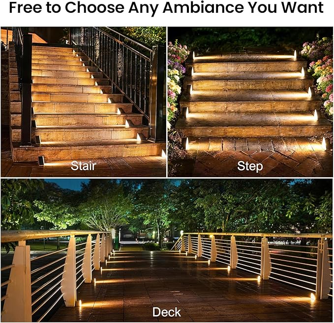 Solar Step Lights Outdoor Waterproof IP65,Warm White BrownSolar Stair Lights, Outdoor Light Decor for Stair, Deck, Step, Porch and Outside Patio, 12 Pack