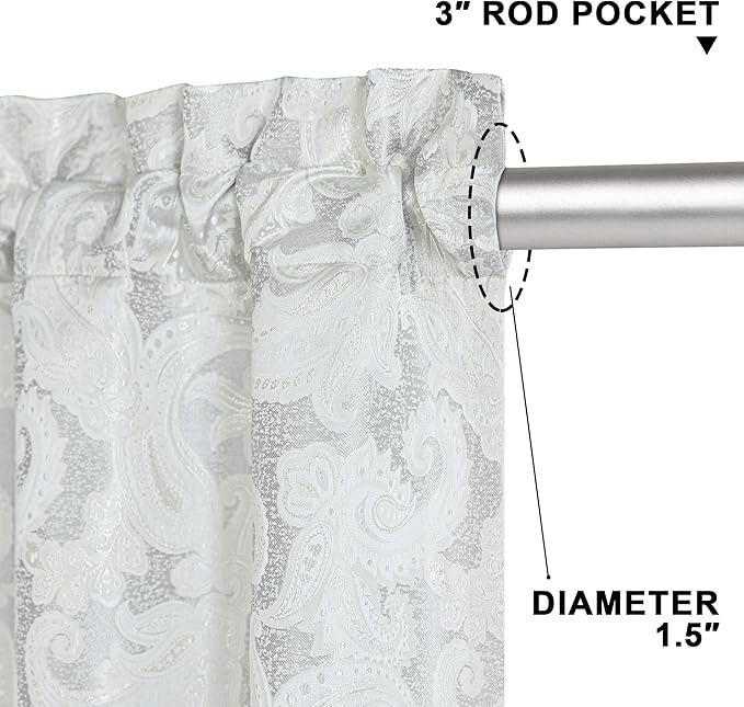 Loom and Mill Luxury Valances for Windows, Elegant Damask Thick Window Treatment Curtains Valance with Handmade Tassels for Living Room, Bedroom Party Banquet Decorations (54" x 18", Silver&White)