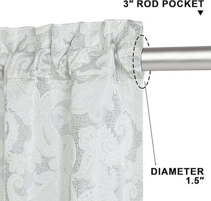 Loom and Mill Luxury Valances for Windows, Elegant Damask Thick Window Treatment Curtains Valance with Handmade Tassels for Living Room, Bedroom Party Banquet Decorations (54" x 18", Silver&White)