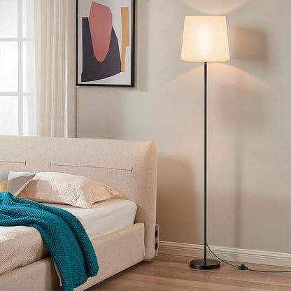SIBRILLE Floor Lamp with White Shade, 62" LED Dimmable Standing Lamp with Foot Switch, Color Options, 9W E26 Bulb Included, Modern Reading Light for Living Room Bedroom Office Corner, Black